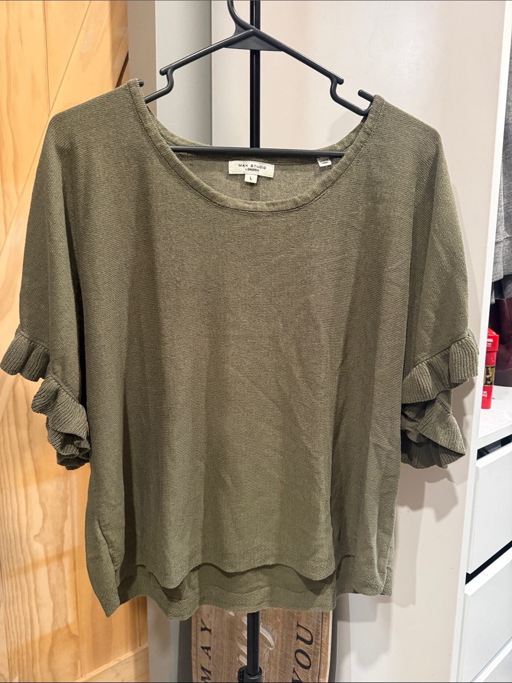 Max Studio Olive Ruffle-Sleeve Pullover Top